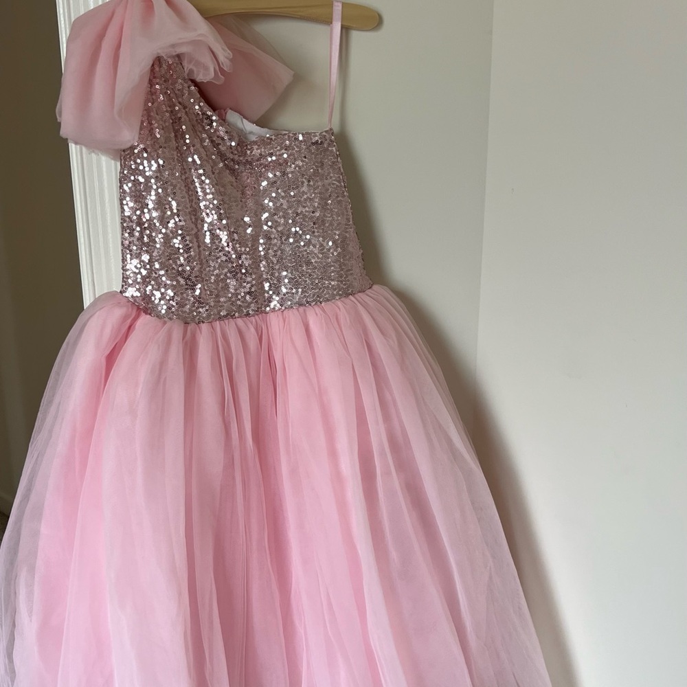 Pink Sequin One-Shoulder Dress